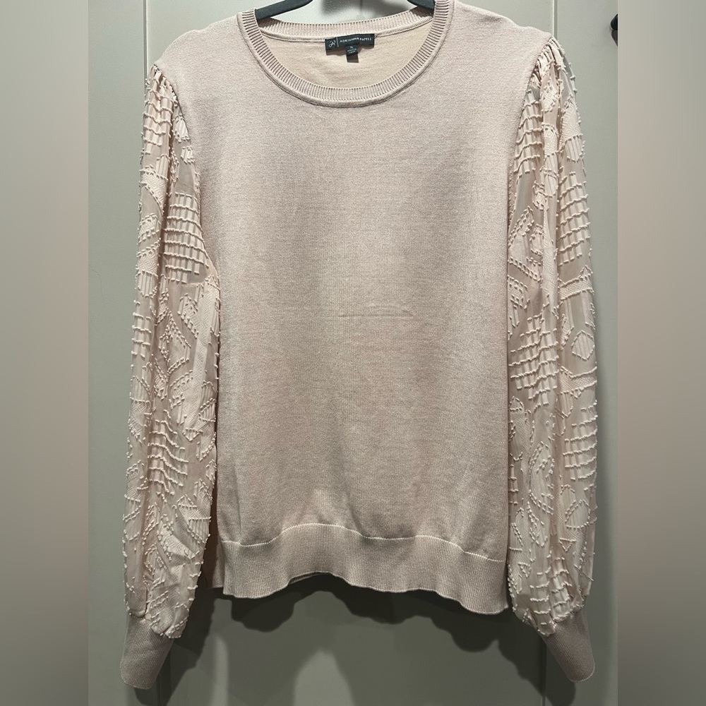 Adrianna Papell Sweater‎ Women's XLarge Cream/Beige Crew Neck Long Sheer Sleeves